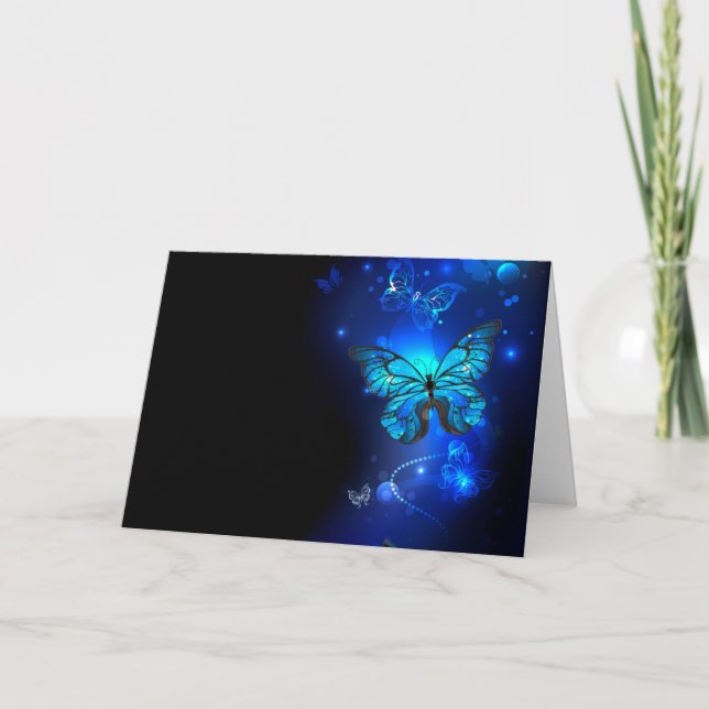 Cartes Pour Fêtes Annuelles Morpho Butterfly in the Dark Background (Devant)