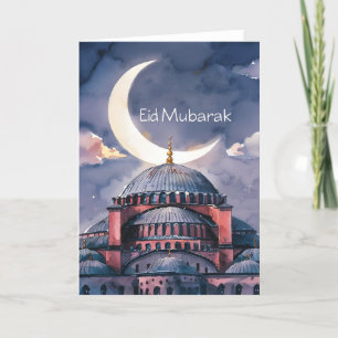 Cartes Pour Fêtes Annuelles Mosaïque de l'aquarelle Lune de l'Aïd Moubarak Cre