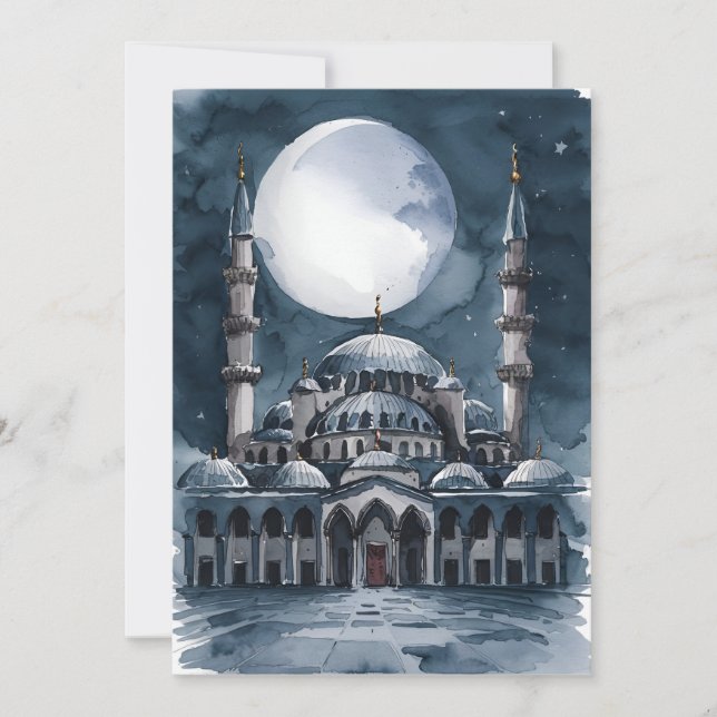 Cartes Pour Fêtes Annuelles Mosquée à l'aquarelle  (Devant)
