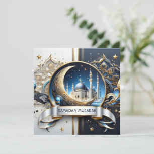 Cartes Pour Fêtes Annuelles Mosquée du croissant de l'Aïd Al Adha Blanc doré B