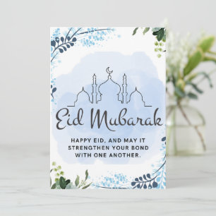 Cartes Pour Fêtes Annuelles Mosquée florale bleue Eid Moubarak