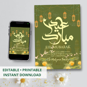 Cartes Pour Fêtes Annuelles Mosquée pittoresque avec oiseaux et lotus Eid Muba