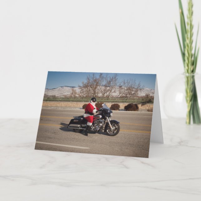 Cartes Pour Fêtes Annuelles Motard le père noël sur une moto (Devant)