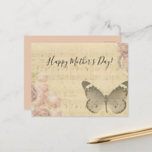 Cartes Pour Fêtes Annuelles Mother's Day Old Sheet Music Score Roses Butterfly