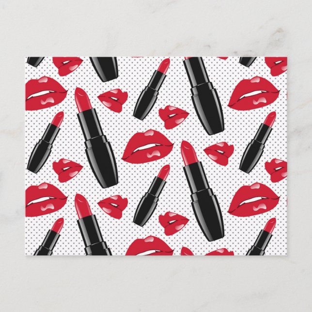 Cartes Pour Fêtes Annuelles Motif À Pointe Polka Lipstick Et Lips (Devant)