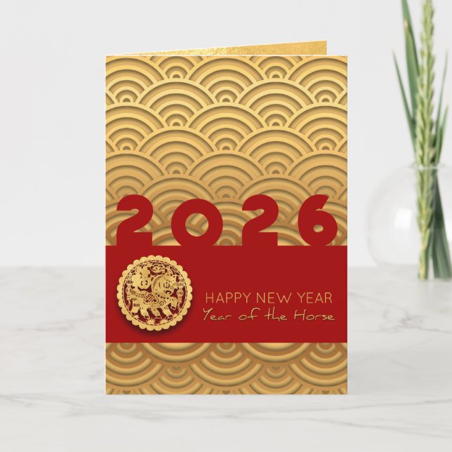 Cartes Pour Fêtes Annuelles Motif asiatique Gold Horse Lunaire Année VGCa (Devant)