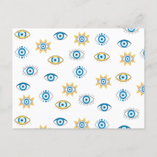 Cartes Pour Fêtes Annuelles Motif bleu, or et blanc de l'oeil grec Mati