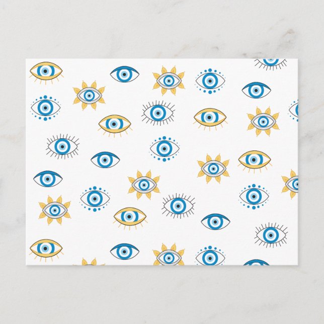 Cartes Pour Fêtes Annuelles Motif bleu, or et blanc de l'oeil grec Mati (Devant)