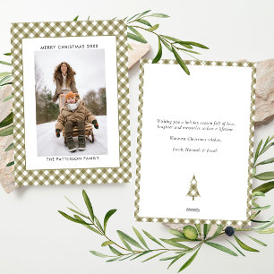 Cartes Pour Fêtes Annuelles Motif carreaux gingham vert olive Photo Noël