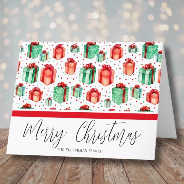 Cartes Pour Fêtes Annuelles Motif d'aquarelle Noël (Cute Festive Watercolor Present Pattern Christmas Holiday Card)