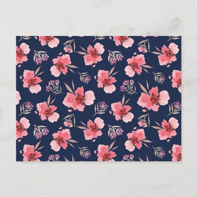 Cartes Pour Fêtes Annuelles Motif d'aquarelle rose foncé (Devant)