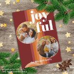 Cartes Pour Fêtes Annuelles Motif d'art des vagues Abstraites rétro personnali<br><div class="desc">Carte de voeux de Noël classique contemporaine avec rouge clair et foncé, corail et pastel pêche orange motif abstrait couleur orange avec véritable feuille d'or JOIE texte de souhait. Avec de la place pour customiser ou personnaliser avec deux photos, un nom de famille (ou des noms individuels) sur le devant,...</div>