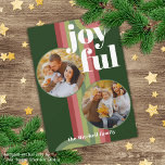 Cartes Pour Fêtes Annuelles Motif d'art des vagues Abstraites rétro personnali<br><div class="desc">Carte de voeux de Noël classique contemporaine avec motif abstrait de couleur vert clair et foncé, rose et rouge, avec texte blanc clair JOYFUL souhait. Avec de la place pour customiser ou personnaliser avec deux photos, un nom de famille (ou des noms individuels) sur le devant, et un message de...</div>
