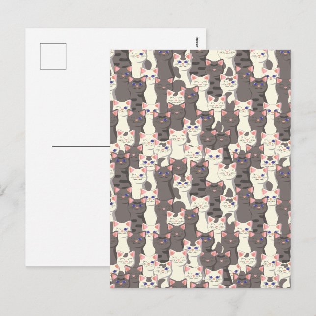 Cartes Pour Fêtes Annuelles Motif de chats blancs et gris (Devant / Derrière)