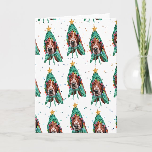 Cartes Pour Fêtes Annuelles Motif de chien Basset Hound mignon pour Noël (Devant)