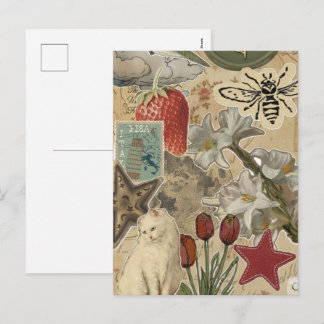 Cartes Pour Fêtes Annuelles Motif de collage floral de chat – Conception artis