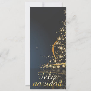 Cartes Pour Fêtes Annuelles Motif de Noël bleu avec arbre de Noël doré.