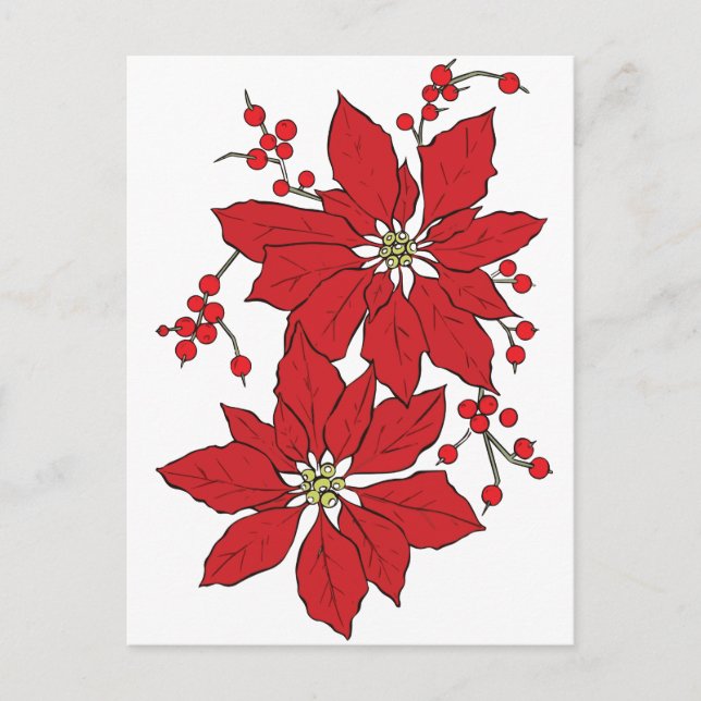 Cartes Pour Fêtes Annuelles Motif de Noël Rouge Poinsettia (Devant)