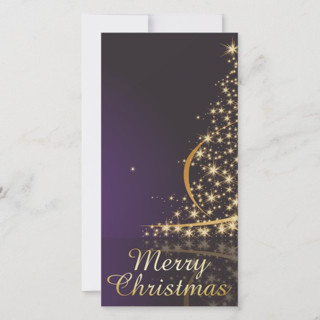 Cartes Pour Fêtes Annuelles Motif de Noël violet foncé avec Noël doré (Devant)
