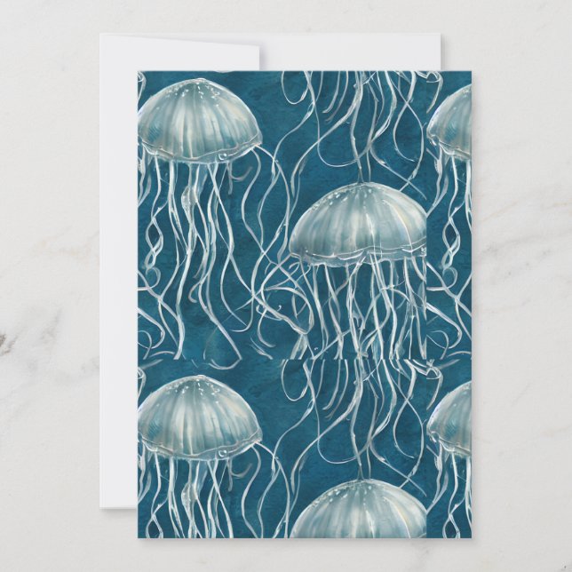 Cartes Pour Fêtes Annuelles Motif de poisson marine bleu et blanc gelée (Devant)