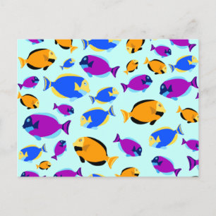 Cartes Pour Fêtes Annuelles Motif de poissons tropicaux colorés en Mer Bleue