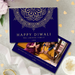 Cartes Pour Fêtes Annuelles Motif de Rangoli pour Diwali Joyeux Fond Bleu Fonc