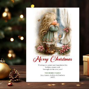 Cartes Pour Fêtes Annuelles Motif de scène hivernale avec petite fille mignonn