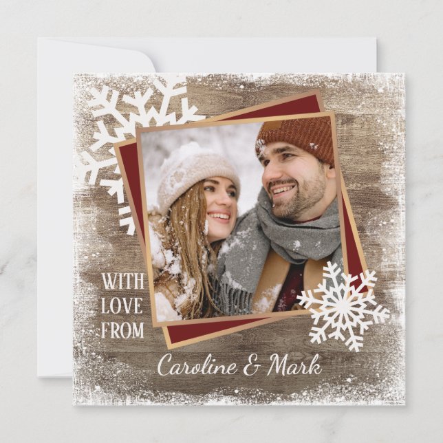 Cartes Pour Fêtes Annuelles Motif des flocons de neige et des planches en bois (Devant)