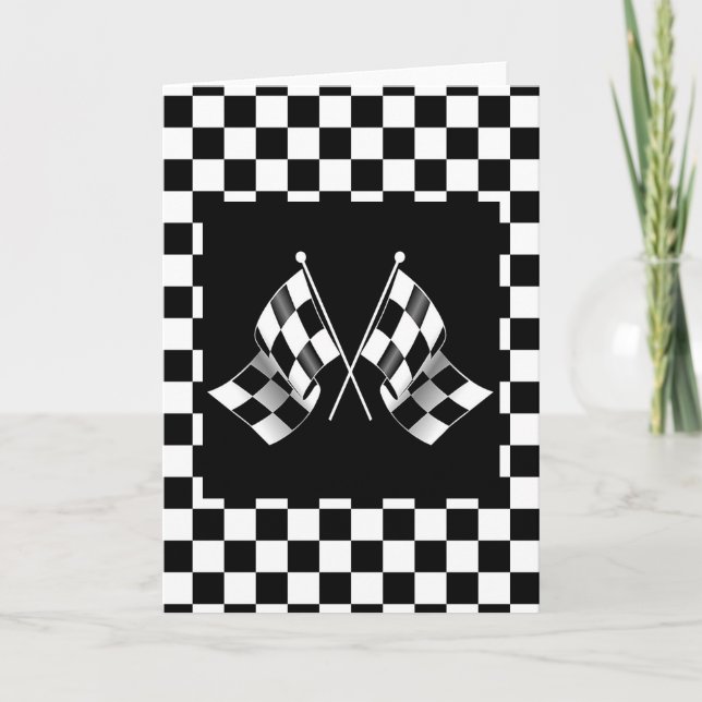 Cartes Pour Fêtes Annuelles Motif du drapeau cool noir et blanc À damiers (Devant)