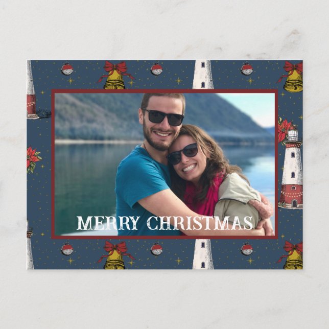 Cartes Pour Fêtes Annuelles Motif du phare côtier de Noël nautique (Devant)
