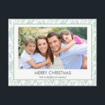 Cartes Pour Fêtes Annuelles Motif feuille verte de menthe simple Joyeux Noël<br><div class="desc">Monnaie verte Motif simple Joyeux Carte photo de Noël. L'image et le nom de famille peuvent être remplacés sur cette carte photo Pastel Greenery simple et élégante.</div>