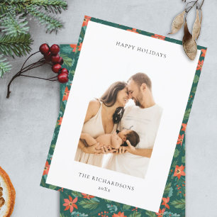 Cartes Pour Fêtes Annuelles Motif floral de Noël vert rouge Photo Joyeux