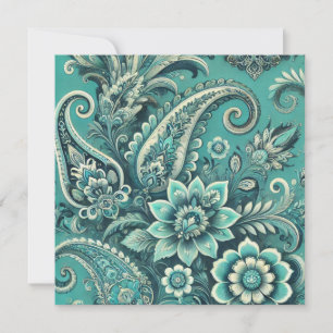 Cartes Pour Fêtes Annuelles Motif floral Paisley turquoise