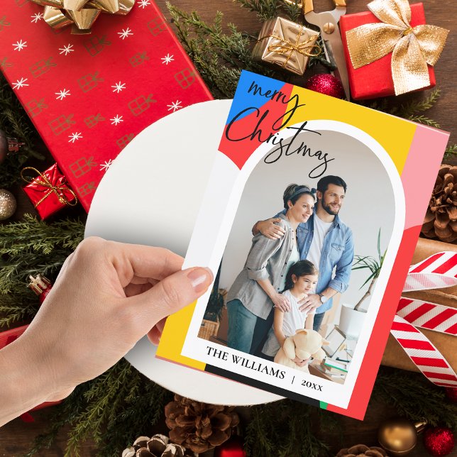 Cartes Pour Fêtes Annuelles Motif géométrique Abstrait Photo Joyeux Noël (Abstract Geometric Pattern Photo Merry Christmas Holiday Postcard)