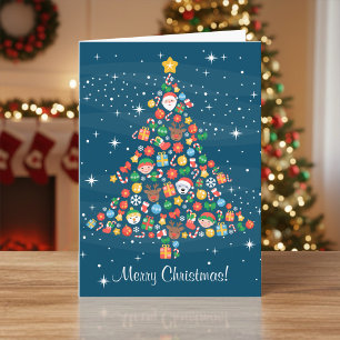Cartes Pour Fêtes Annuelles Motif joyeux d'arbre de Noël en bleu