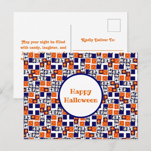 Cartes Pour Fêtes Annuelles motif ludique sur le thème de l'Halloween (Devant / Derrière)