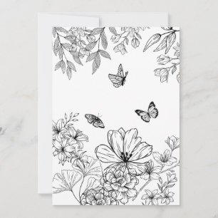 Cartes Pour Fêtes Annuelles Motif minimaliste de la nature florale noire et bl