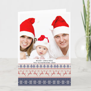 Cartes Pour Fêtes Annuelles Motif moderne Blue Nordic Sweater Flying Reindeer