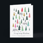 Cartes Pour Fêtes Annuelles Motif moderne vert & rose Ours et arbres forestier<br><div class="desc">Carte de vacances moderne de Noël avec ours et petits arbres en vert et rose</div>