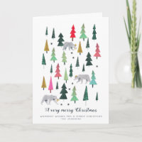 Motif moderne vert & rose Ours et arbres forestier