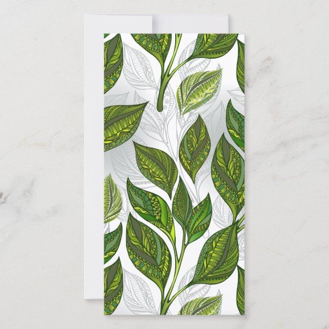 Cartes Pour Fêtes Annuelles Motif sans couture avec Feuilles de thé vert (Devant)