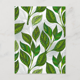 Cartes Pour Fêtes Annuelles Motif sans couture avec Feuilles de thé vert