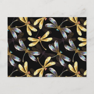 Cartes Pour Fêtes Annuelles Motif sans couture avec libellules d'or