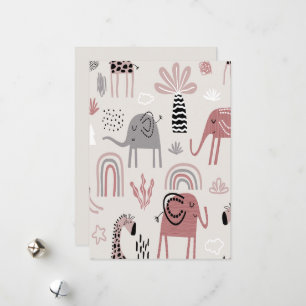 Cartes Pour Fêtes Annuelles Motif sans couture colorée avec des éléphants mign