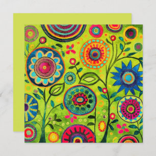 Cartes Pour Fêtes Annuelles motif vintage de fleurs hippie rétro