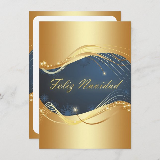 Cartes Pour Fêtes Annuelles Motivo dorado de Navidad con fondo azul (Devant / Derrière)