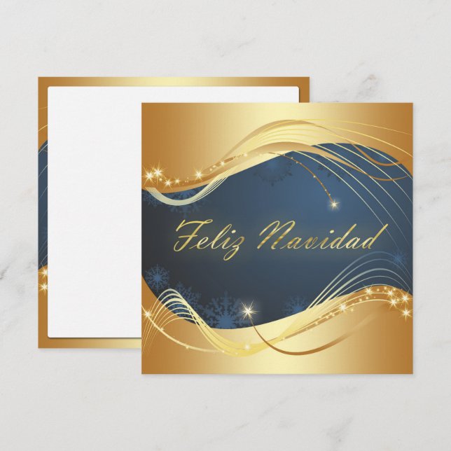 Cartes Pour Fêtes Annuelles Motivo dorado de Navidad con fondo azul (Devant / Derrière)