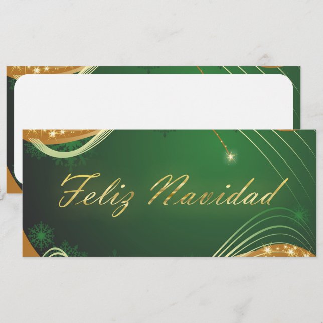 Cartes Pour Fêtes Annuelles Motivo dorado de Navidad con fondo verde (Devant / Derrière)