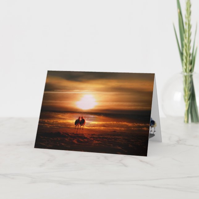 Cartes Pour Fêtes Annuelles Mouettes - Lovebirds au coucher du soleil Saint-Va (Devant)