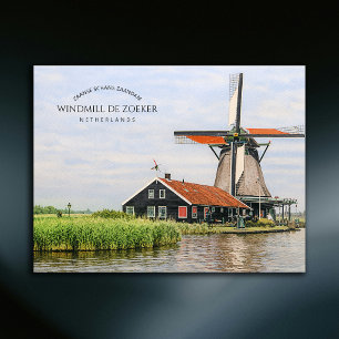 Cartes Pour Fêtes Annuelles Moulin à vent de Zaanse Schans Aquarelle Patrimoin